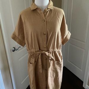 Large, linen-like cotton dress in tan (light camel) color